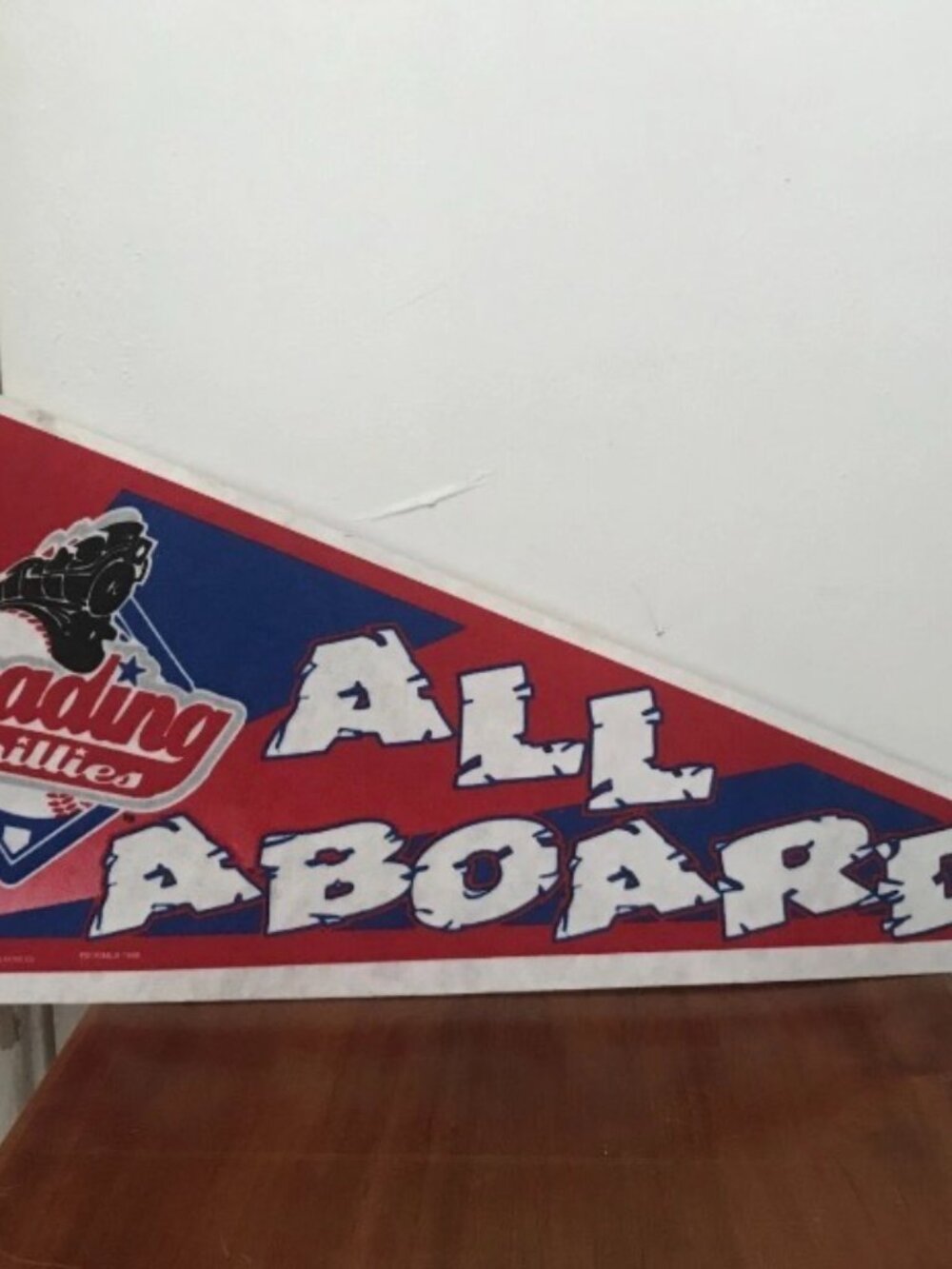1998 Reading Phillies ALL ABOARD Eastern Minor League Logo Train Pennant Vintage